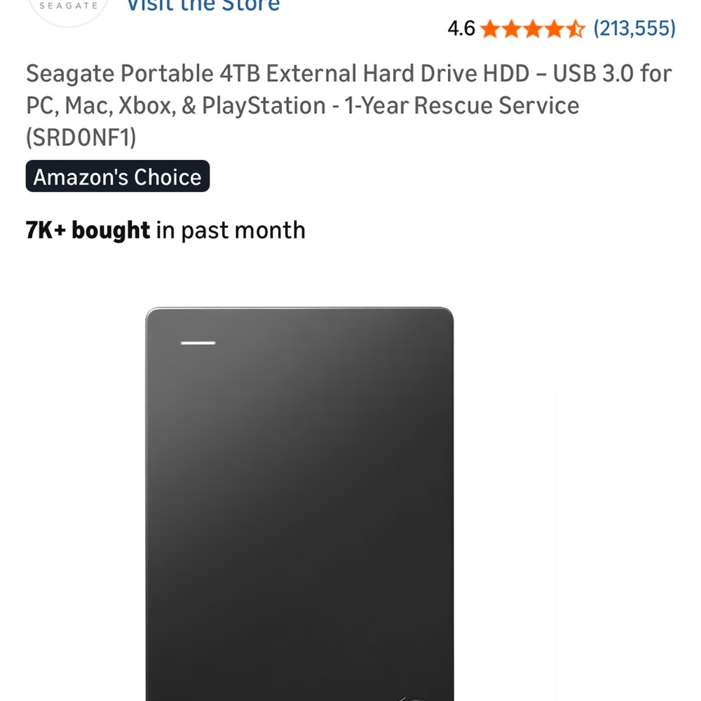 Seagate Portable 4TB External Hard Drive